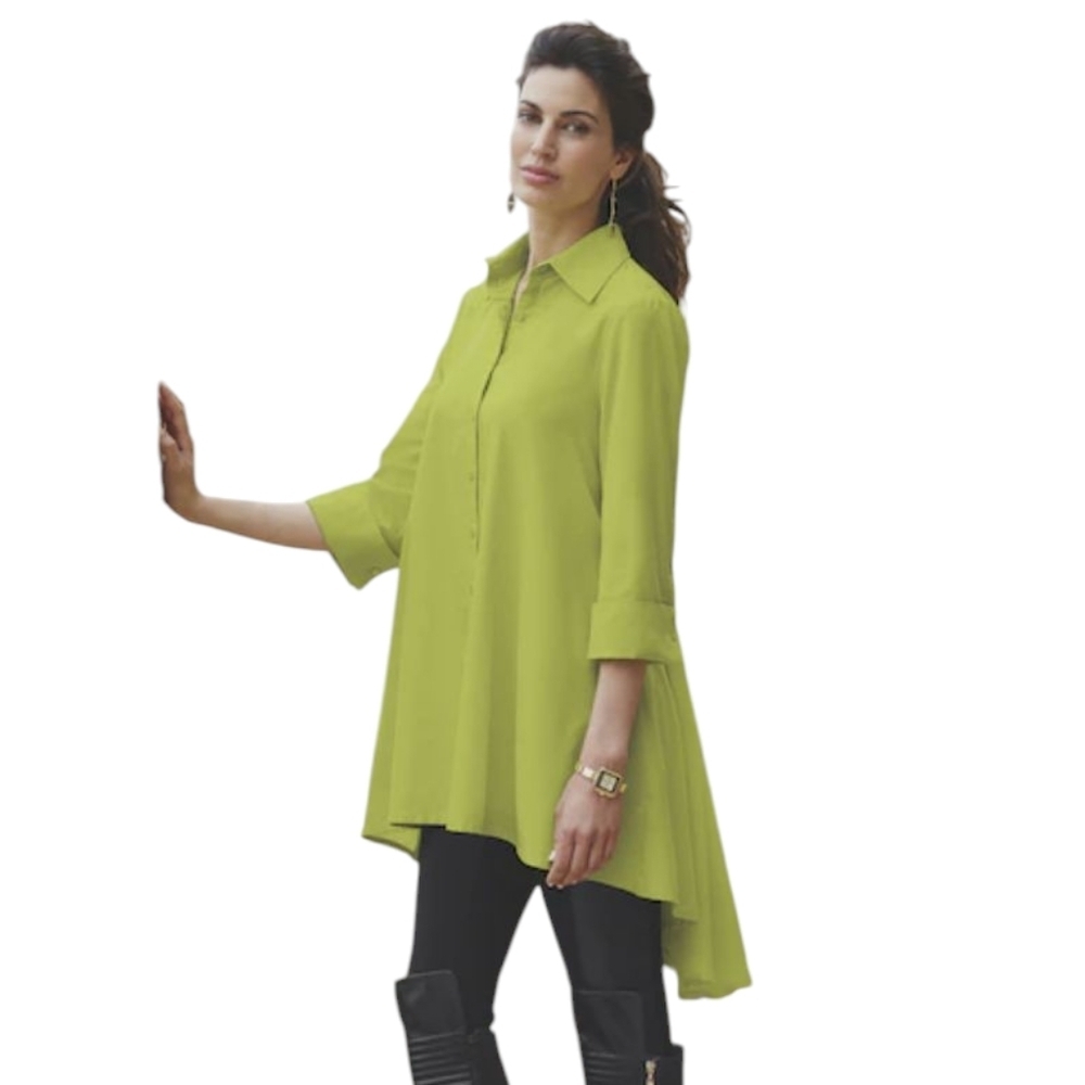 Midnight Velvet Shirt Dress Womens Green Button Up Hi Low Shirt Dress Sz XL NWT - Picture 2 of 11